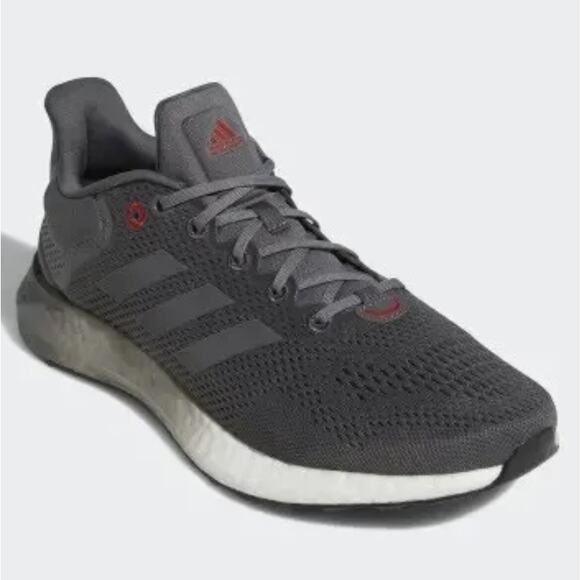 Adidas Pure Boost Grey Vivid Red Ultra Running Shoe Mens 11.5 New Fast Ship - Picture 2 of 14
